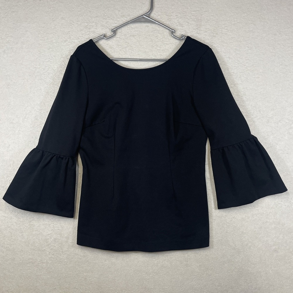 Boden UK 12 US 8 Betty Ponte Top Flutter Bell 3/4 Sleeve Stretchy Knit Black